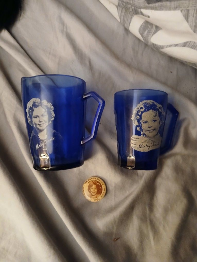 Shirley Temple 1930s Vintage Blue Glassware 