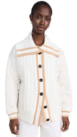 ANTHROPOLOGIE Avec Les Filles puff quilted cable Women's XL Jacket Button white