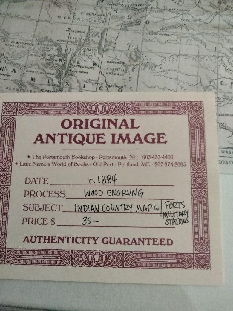 ANTIQUE MAP FROM 1884 HARPER'S WEEKLY ENGRAVING OF GEN. HANCOCK'S OCCUPATION OF INDIAN TERRITORIES IN THE UNITED STATES GENUINE ENGRAVING 140 YRS. OLD