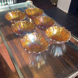Vintage iridescent Amber Sun Flower Bowl Set
