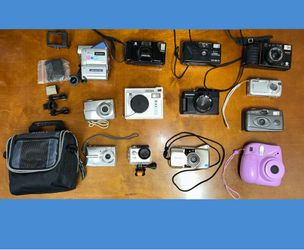 Large Camera Lot - Sony Handycam, Minolta AF-Tele, Fujifilm Instax, Digital & Film Cameras - Untested/As-Is
