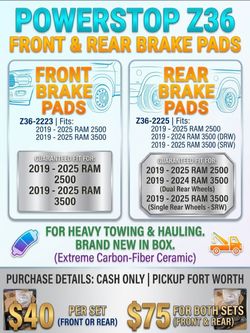 BRAND NEW PowerStop Z36 Extreme Truck & Tow Brake Pads (Front & Rear)