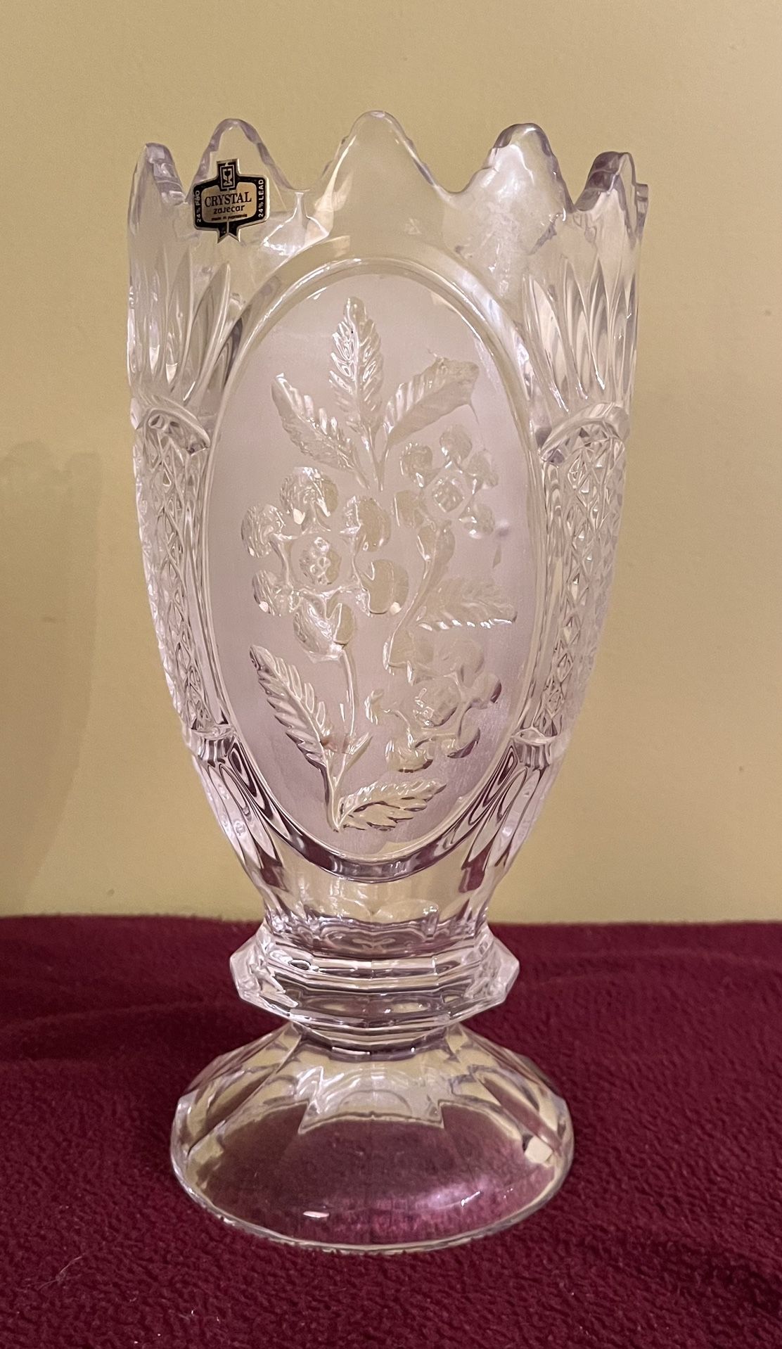 Vintage Zajecar 24% lead crystal footed vase, made in Yugoslavia.