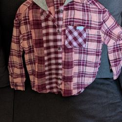  girls Justice  long sleeve pink & maroon plaid flannel shirt w/hood