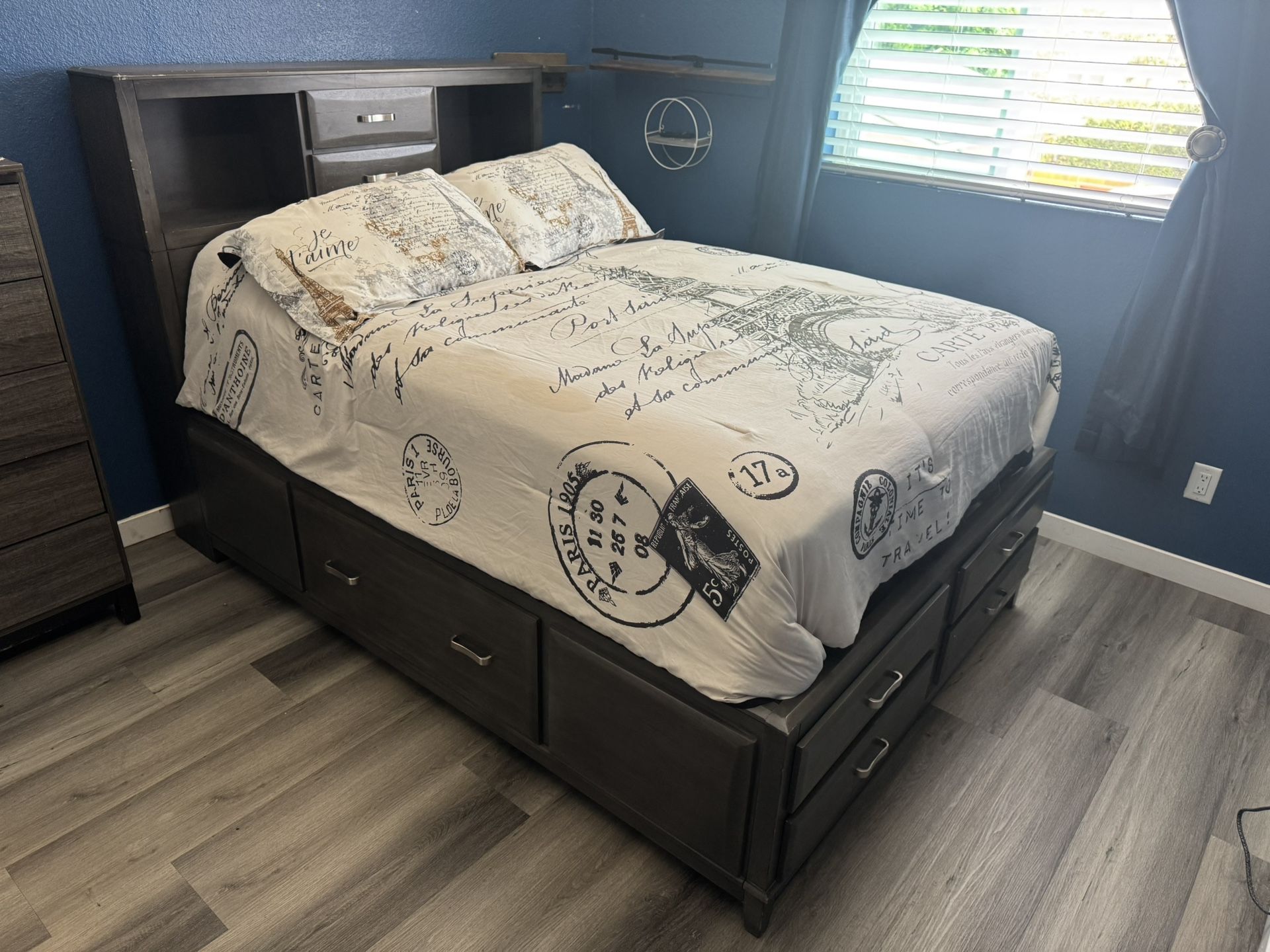 Ashley’s Queen Bed Frame w/ Drawers & Mattress
