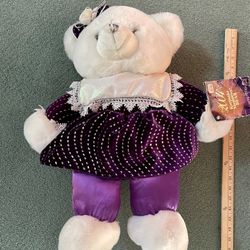 NEW White Girl Teddy Bear Dandee 2004 Christmas Keepsake Memories Plush Purple