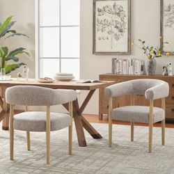 2142  Upholstered Dining Chairs with Solid Wood Legs and 19.3-Inch Seat Height (Set of 4 with Armrests)