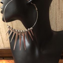 Silver XL Spike Hoop Earrings 