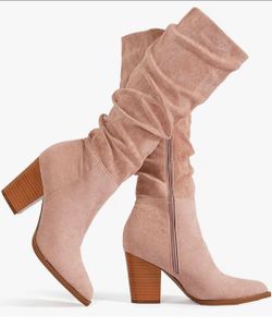 Women's Knee High Boots Faux Suede Tall Boots Heeled Slouchy Boots