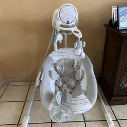 Ingenuity InLighten Motorized Vibrating Baby Swing, Swivel Infant Seat, Gray