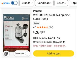 Flotec 3/4 HP sump pump-new