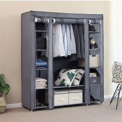 69" Portable Closet Wardrobe, Freestanding Closet Wardrobe with Non-Woven Fabric, Closet Storage Organizer with 12 Shelves and 1 Clothes Hanging Rails