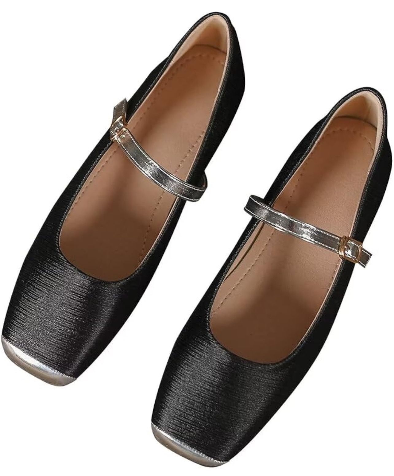 9 size Stunner Mary Jane Square Toe Black Ballet Flats for Women - Comfortable Ankle Strap Casual Slip On Flats