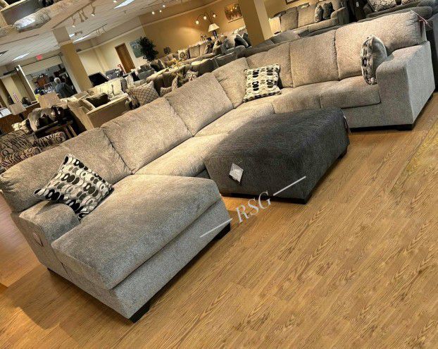 Platinum Grey Large Sectional Couch With Chaise ⭐⭐ Sectional, Couch, Sofa, Loveseat, Mattress, Bed, Chair, Table, ......