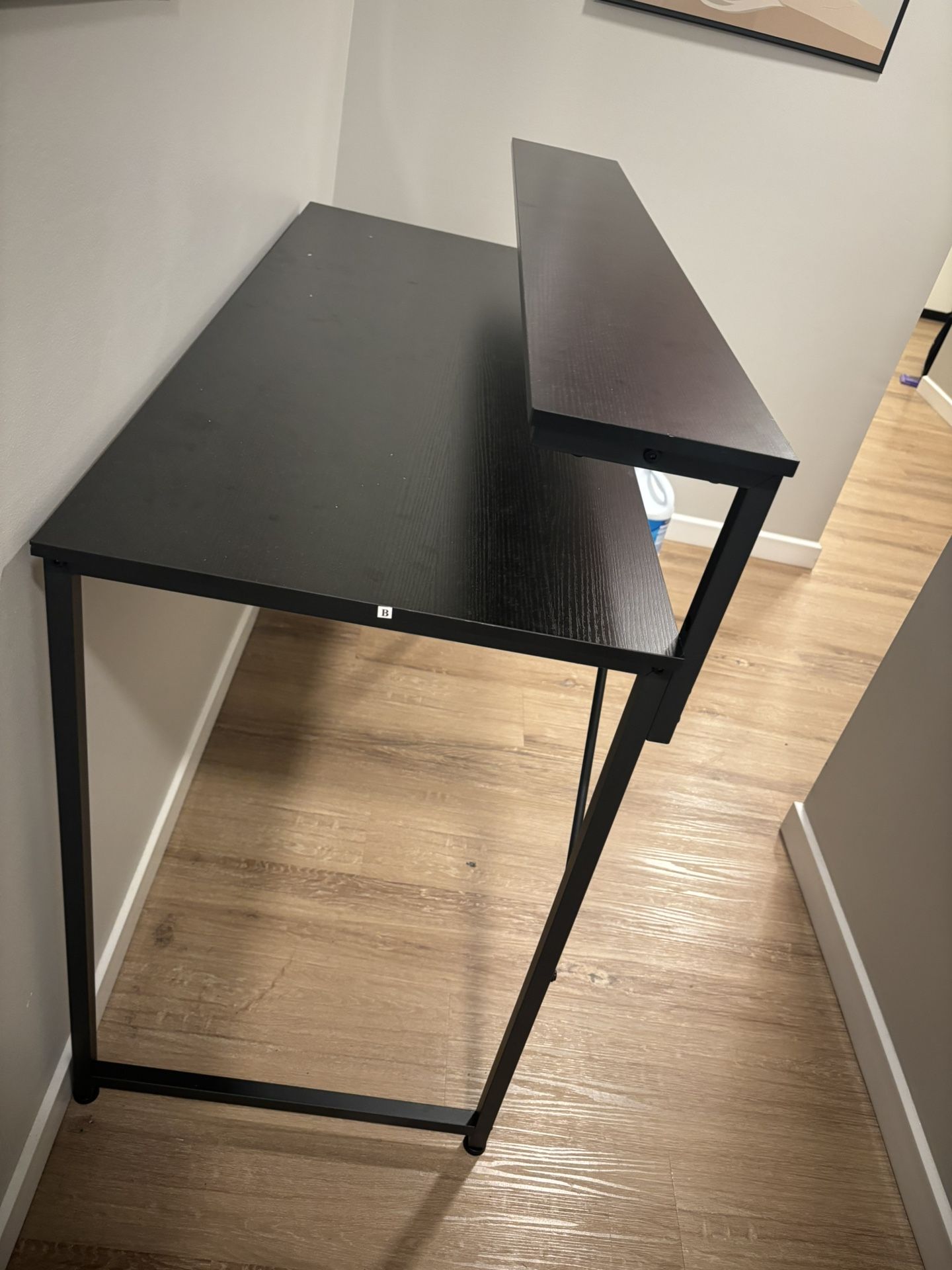 Modern Black Computer Desk with Shelf & Storage Pocket