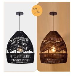 Black Wicker Hemp Rope Chandelier Pendant Light