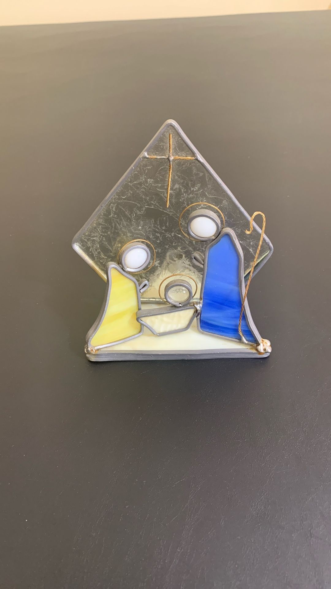 Vintage Stain Glass Nativity Scene Candle Holder, Christmas