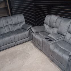 *Summer Sale Event*---Barcelona Gray Fabric Reclining Sofa/Loveseat Sets---Now $1299---Delivery And Easy Financing Available 