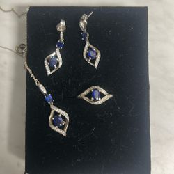 Blue Sapphire Sterling Silver Set