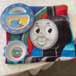 Thomas Plate, Bowl, Cup, And Blanket