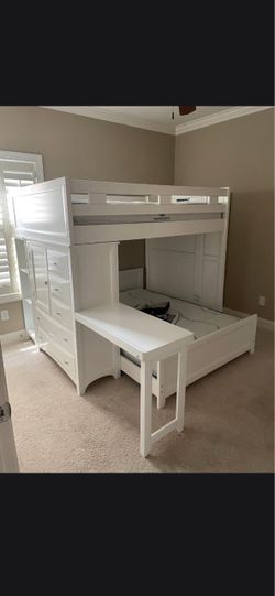 Full size bunk bed with dresser and desk