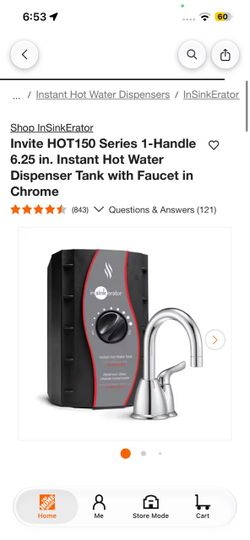 Invite HOT150 Series 1-Handle 6.25 in. Instant Hot Water Dispenser Tank with Faucet in Chrome