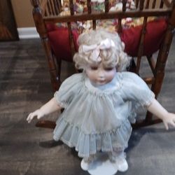 Vintage Cradle With Doll 