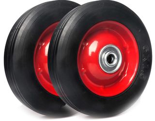 2-Pack) AR-PRO 6” X 1.5” Flat Free Solid Rubber Wheel Assemblies - Replacement Hand Truck Wheels With Ball Bearings And 1/2” Bore Hole Diameter - Heav