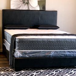 Brand New Black Queen Size Leather Bed Frame With New Mattress Set/Fast Delivery 
