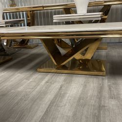 Coffee Table - White Marble Top With Gold Base