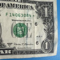 One Dollar Bill 2017 A With Star -F $399.00