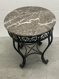 Round Faux Marble Accent End Table