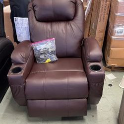Power Lift Recliner Chair PU Leather Surface Sofa with Remote Control and Massage Function for Living Room, Dark Brown