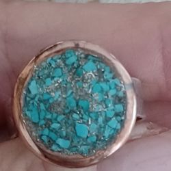 Sterling Silver Inlaid Turquoise Copper Ring- Sz7.50
