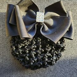Women Hair Bun Cover Net Snood Hairnet Bowknot Decor Satin Bow Barrette French Hair Clip