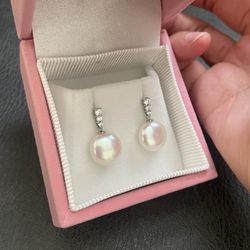 11.9mm Authentic Baroque Freshwater Pearls Ear-drops 