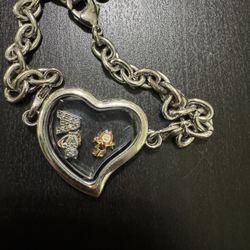 Silver Floating Locket Heart Bracelet with Choice of 4-Charms One letter initials A Floating 
