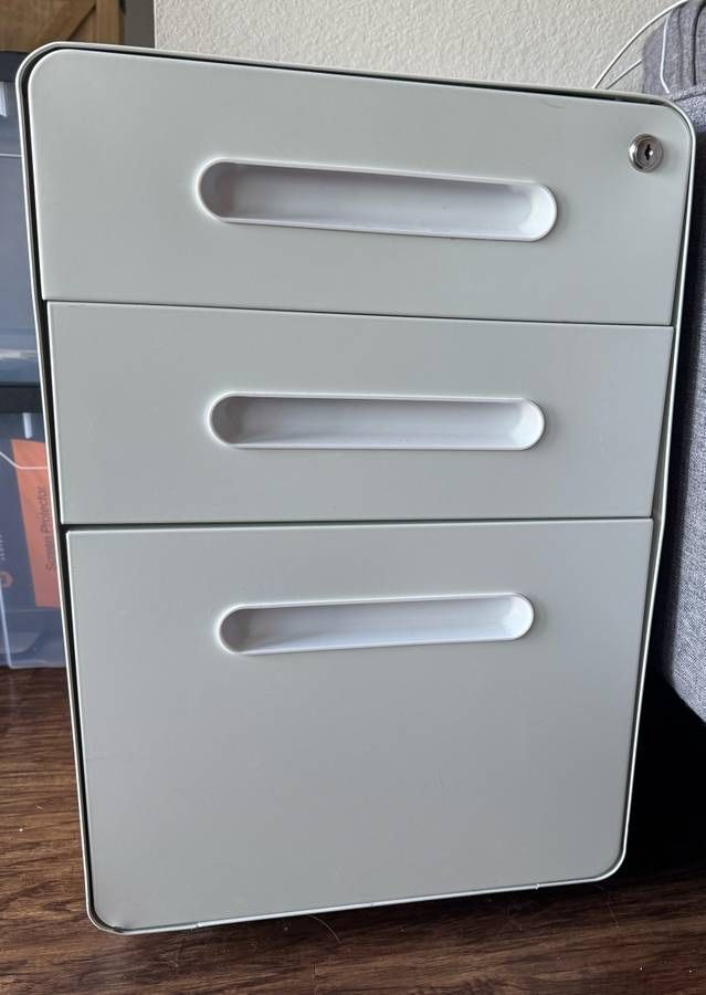Modern White Rolling File Cabinet Three Drawers With Lock And Key