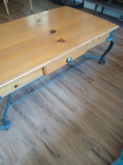 Rustic Pine and Wrought Iron Coffee Table