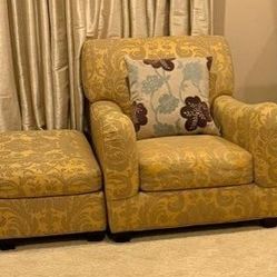 Crate and Barrel Damask Armchair and Ottoman Set