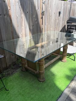 Bamboo Style Dining Table with Glass Top
