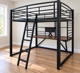 Full size black metal loft bed