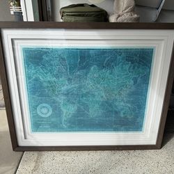 Azure World  Map Framed Wall Art
