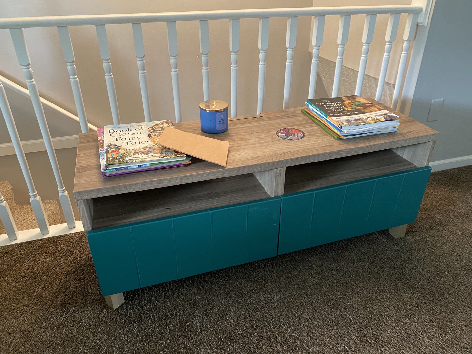 TV stand With Turquoise Drawers