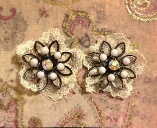Handmade Pearl Rhinestone Earrings