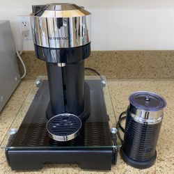 Nespresso Vertuo Coffee Machine With Milk Frother And Glass Pod Holder