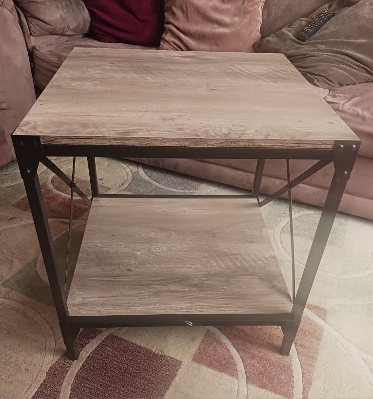Grey Metal & Wood 2 Tier End Table