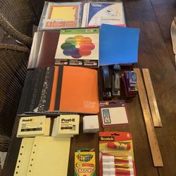 School Office Supplies LOT notebook folder post notes glue paper crayon stapler