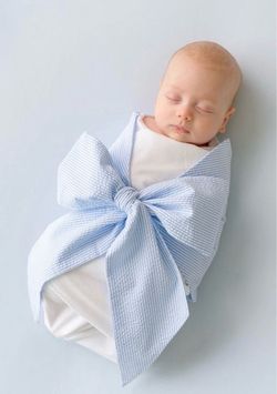 Mud Pie Blue Seersucker Newborn Swaddle / Photo Prop