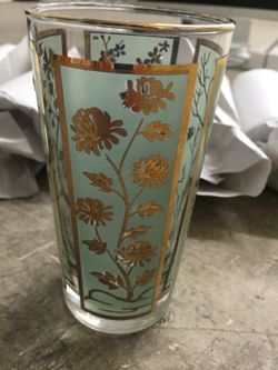 Mid century glasses 7 seven gold leaf